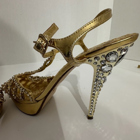 Celeste Gold Rhinestone Stiletto Heels Jewel Back Detail Y2K Size 10 - Picture 11 of 15